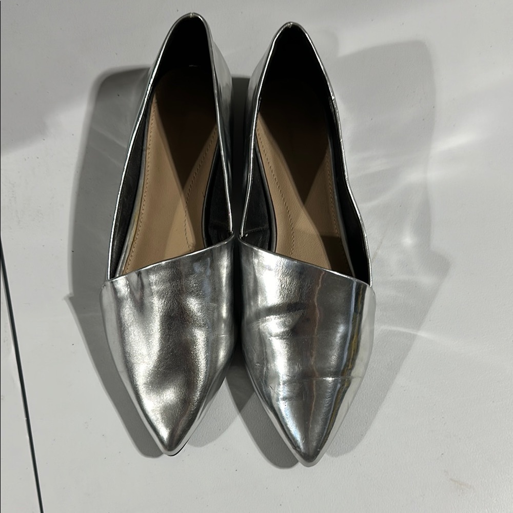 Zara Trafaluc Silver Pointed Toe Flats
